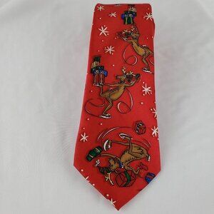 Nicole Miller Red Silk Mens Tie 3.75"x57".  Holiday Theme